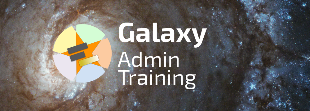 GTN Logo on a spiral galaxy background with text 'galaxy admin training'