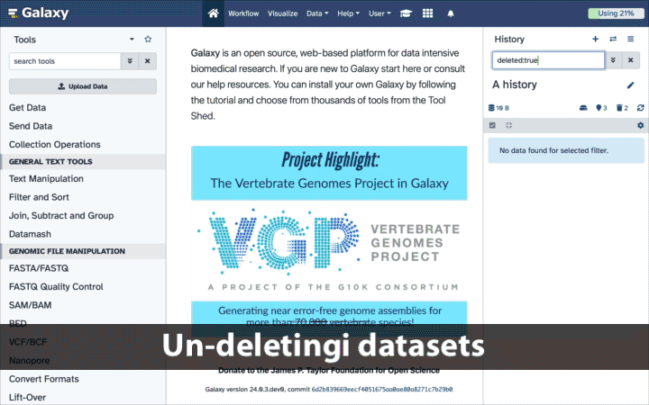 An animated gif showing how to undelete datasets