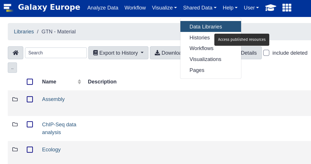 screenshot of data libraries. 