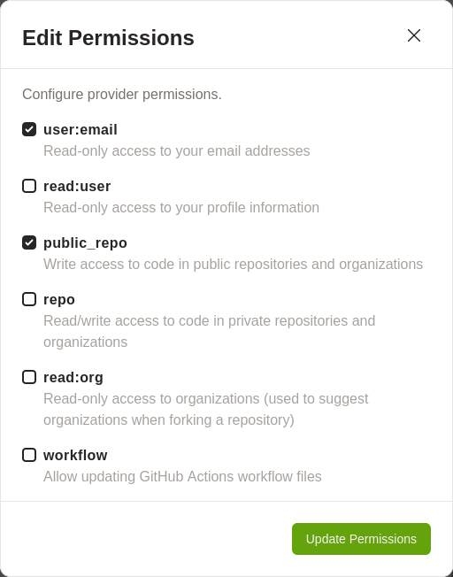 permission settings for GitPod. 