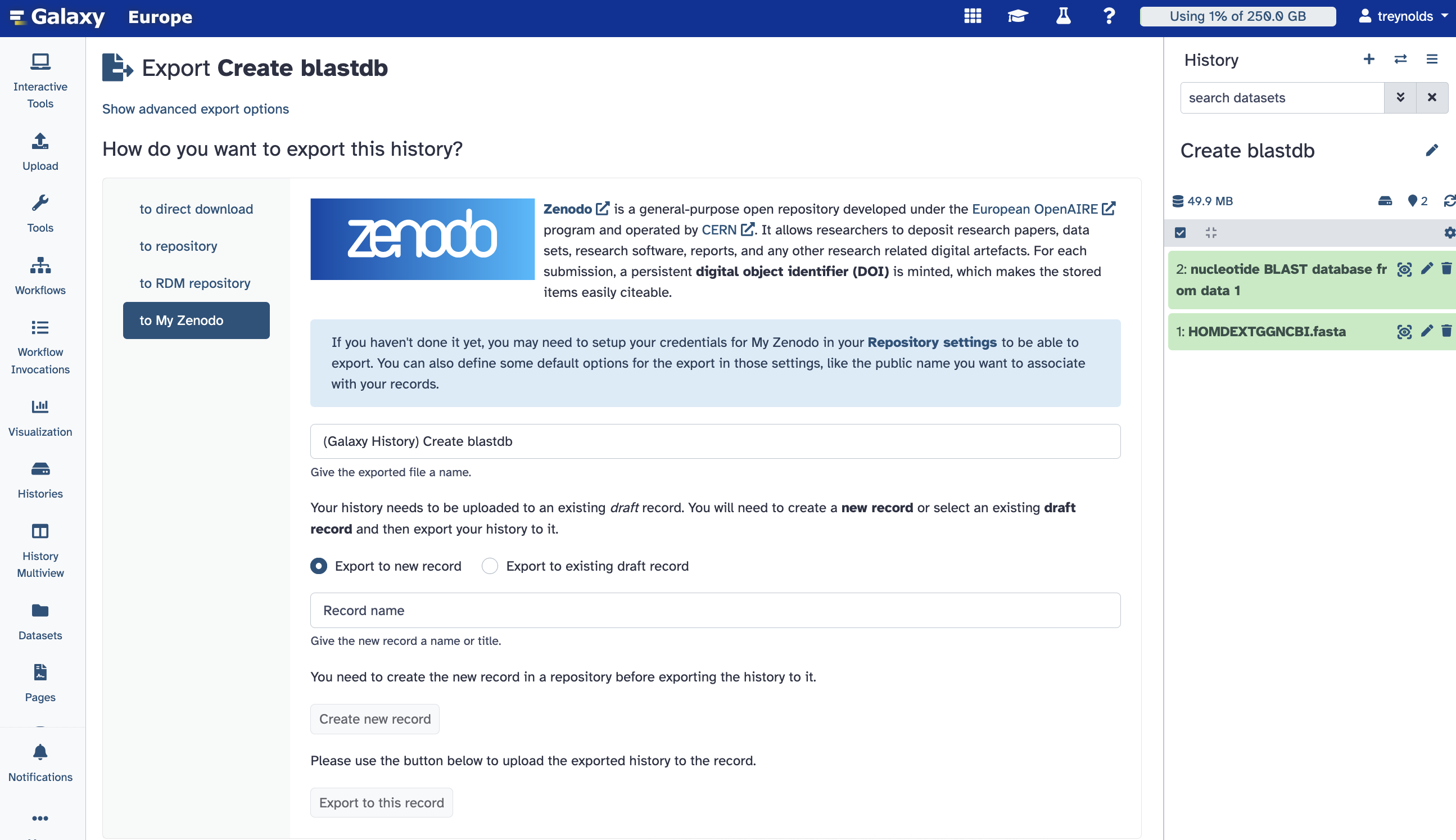 Export History to Zenodo.