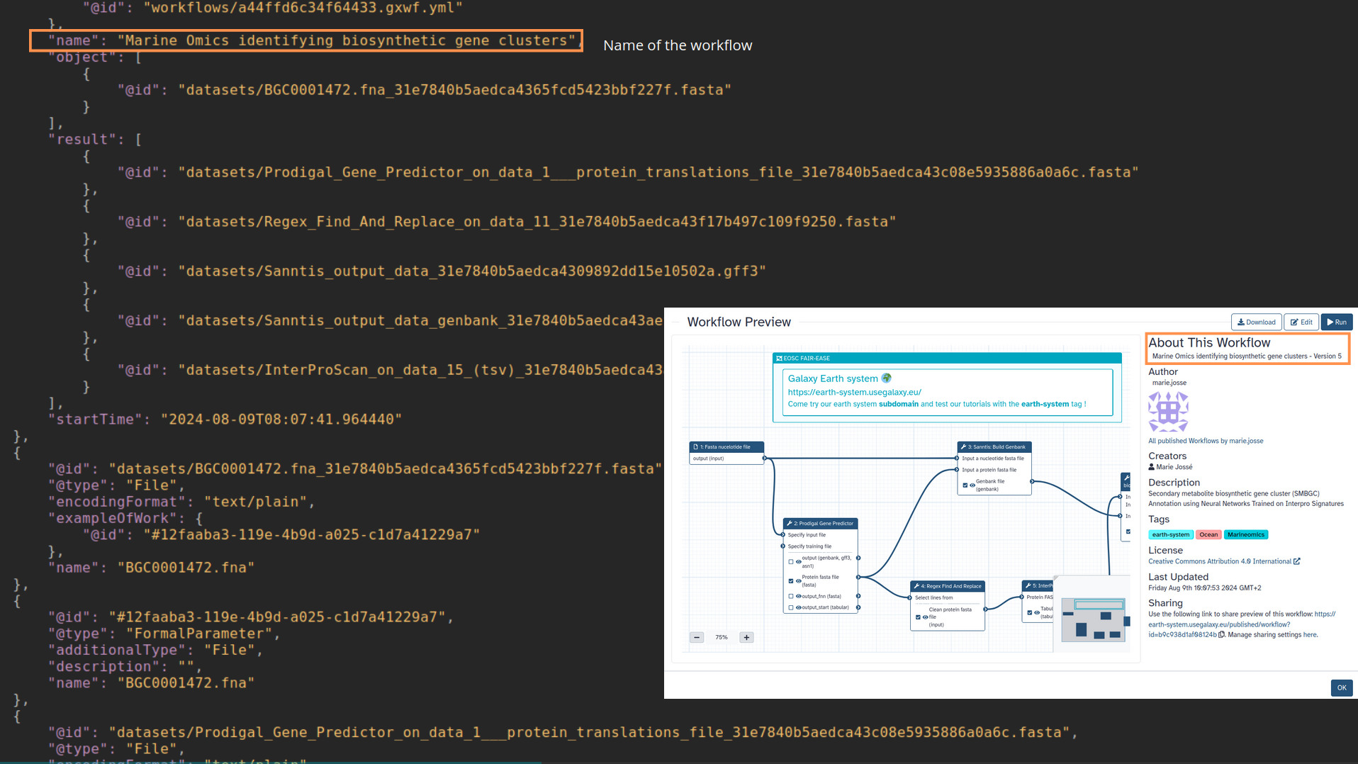 Dates of running the workflow and creation of the RO-Crate