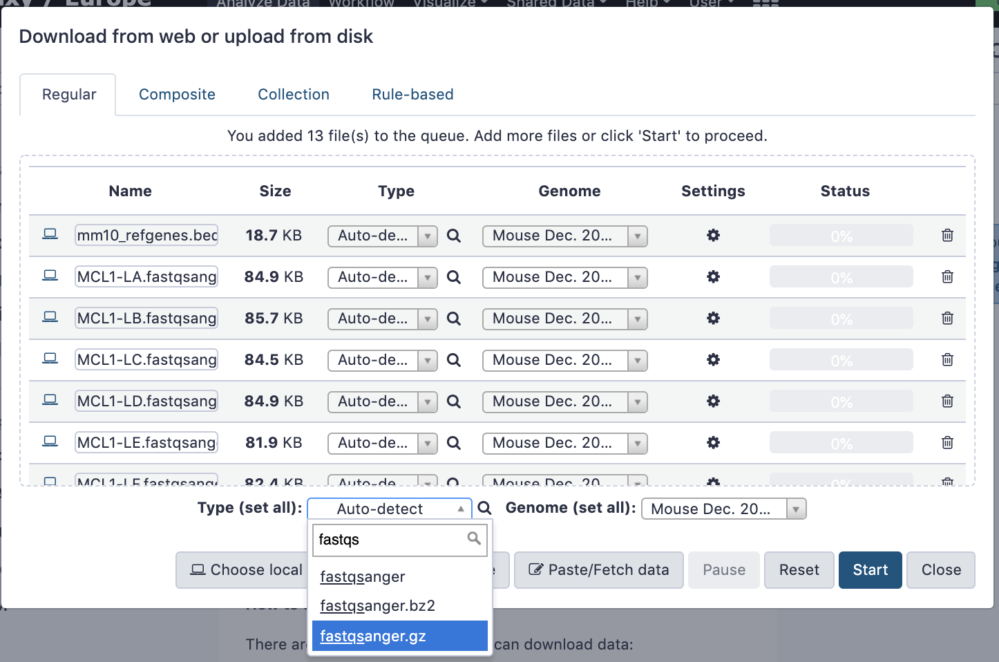 Set datatype for all imported datasets