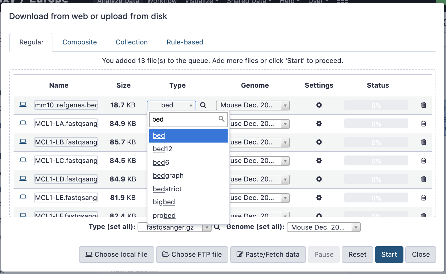 Manually set datatype for one dataset