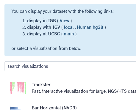 visualisation options are shown in Galaxy's middle panel. 