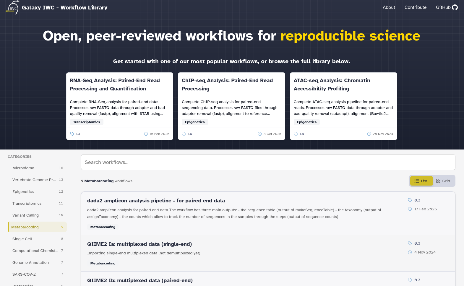 IWC workflow library home page. 
