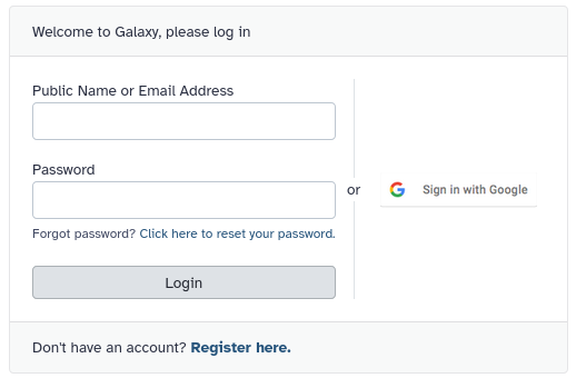 example of SSO options to log into Galaxy